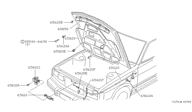 1982 Nissan Datsun 810 Hood Lock Cable Bn Diagram for 65620-W2414
