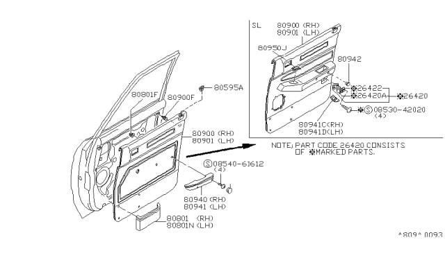 1981 Nissan Datsun 810 Front Door Armrest Assembly Right Diagram for 80940-W3502