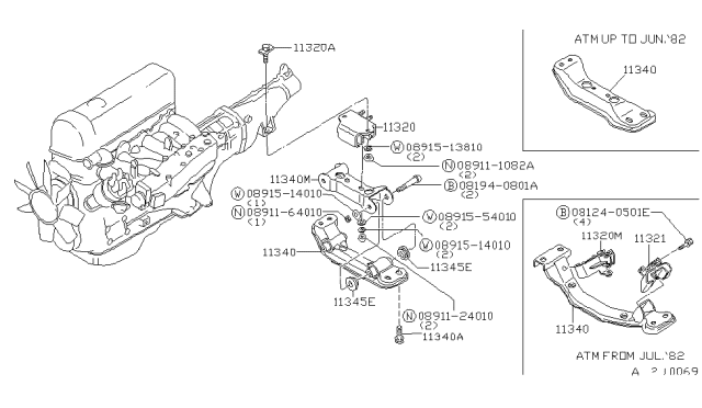 1981 Nissan Datsun 810 Engine & Transmission Mounting Diagram 3