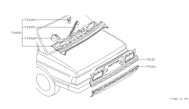 1983 Nissan Datsun 810 Rear Panel Upper Diagram for 79110-W2430