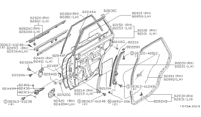 1983 Nissan Datsun 810 Rear Door Panel & Fitting Diagram