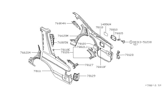 1982 Nissan Datsun 810 Rear Fender & Fitting Diagram 1