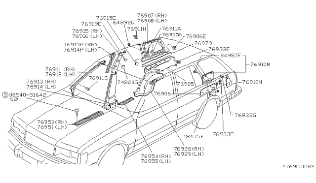 1984 Nissan Datsun 810 Body Side Trimming Diagram 2