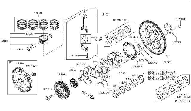 2010 Nissan Versa Piston,Crankshaft & Flywheel Diagram 4