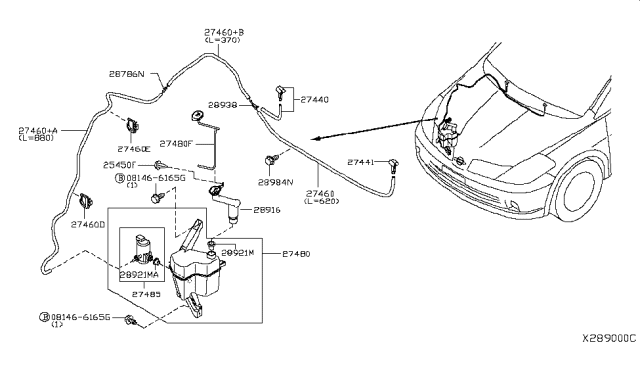 2011 Nissan Versa Washer Nozzle Assembly,Driver Side Diagram for 28931-ZW80A