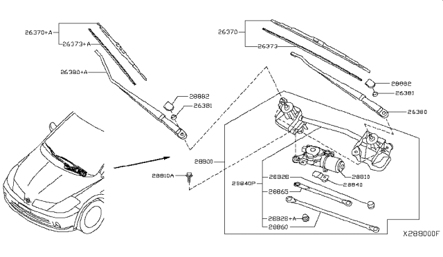 2008 Nissan Versa Arm Assembly Wiper Diagram for 28825-EM30A