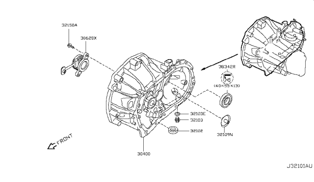 2010 Nissan Versa Transmission Case & Clutch Release Diagram 8