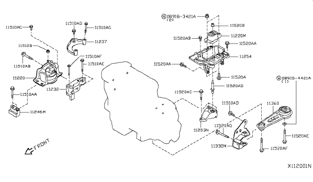2009 Nissan Versa Engine Mount Bracket, Right Diagram for 11232-EL00B