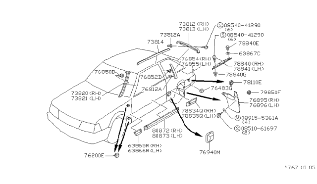 1985 Nissan Stanza MOULDING-Fender Rear LH Diagram for 78875-D1000