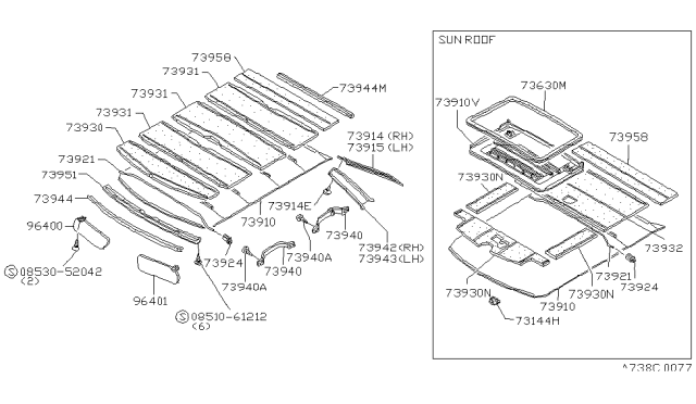 1986 Nissan Stanza Right Sun Visor Assembly Diagram for 96400-D3000