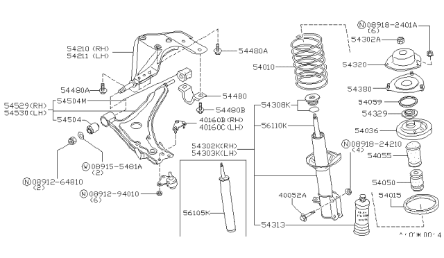 1986 Nissan Stanza Front Shock ABSORBERS Diagram for 56105-D1125