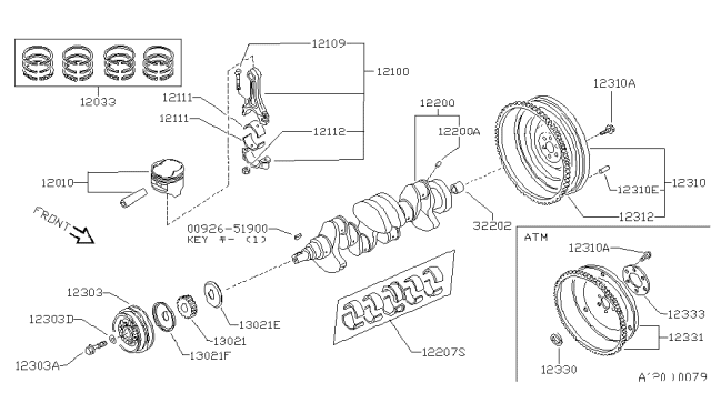 1985 Nissan Stanza FLYWHEEL Assembly Diagram for 12310-D1701