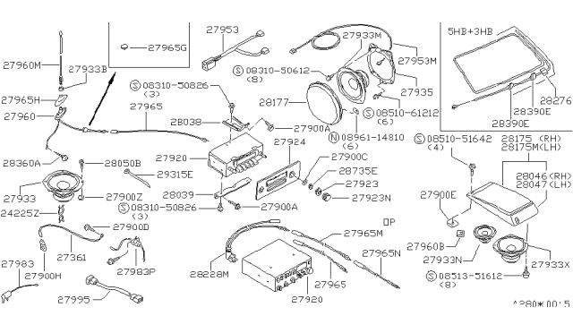 1983 Nissan Stanza Front Speaker Assembly Diagram for 28155-W1400