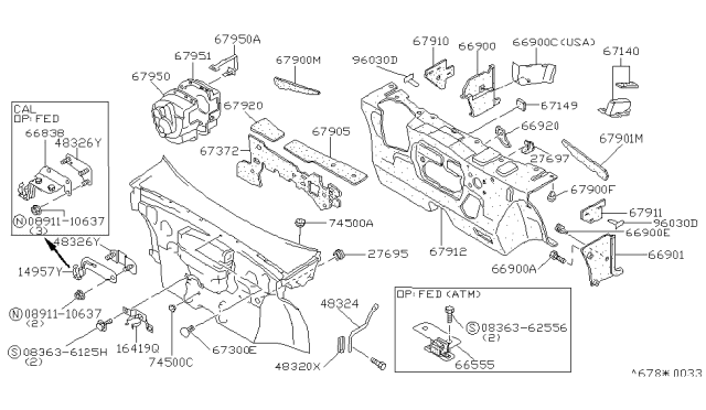 1984 Nissan Stanza Dash Trimming & Fitting Diagram