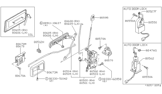 1983 Nissan Stanza Door Inside Handle Assembly Diagram for 80670-D3000
