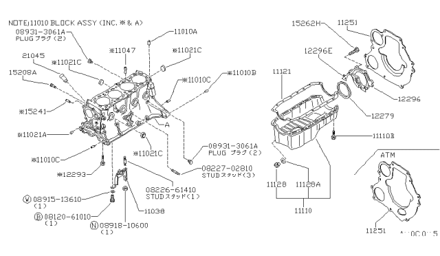 1985 Nissan Stanza Cylinder Block & Oil Pan Diagram 2
