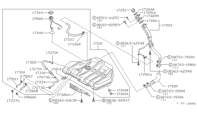 1982 Nissan Stanza Fuel Tank Assembly Diagram for 17202-D1616