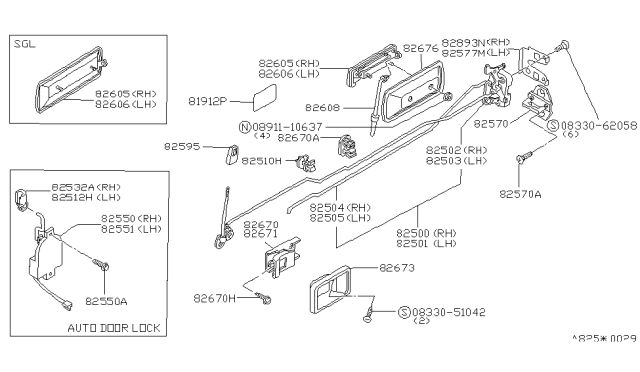 1983 Nissan Stanza Rear Door Inside Handle Assembly, Right Diagram for 80670-D0102