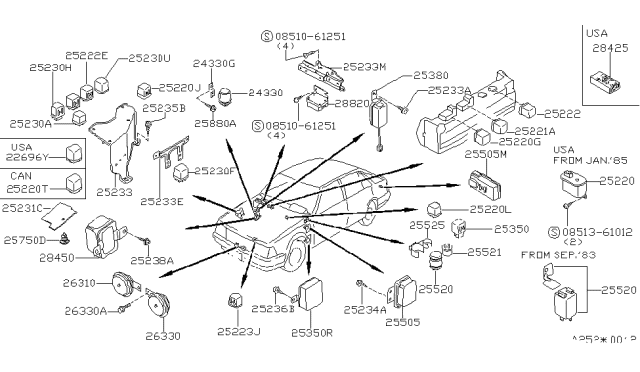 1985 Nissan Stanza Relay Assembly-Horn Diagram for 26320-D0100