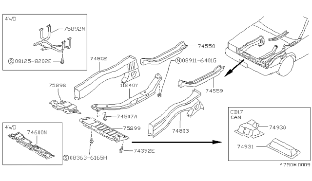 1990 Nissan Sentra Extension-Front Floor Side LH Diagram for 75171-73A00