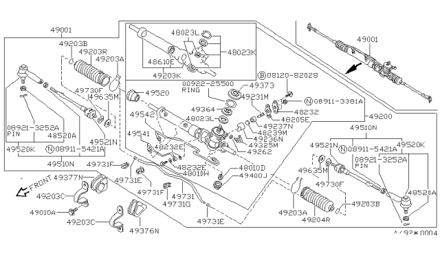 1988 Nissan Sentra Gear Assembly Power Steering Diagram for 49200-73A11
