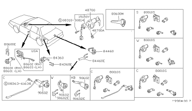 1990 Nissan Sentra Cylinder Fuel Filler Diagram for 78840-01E85