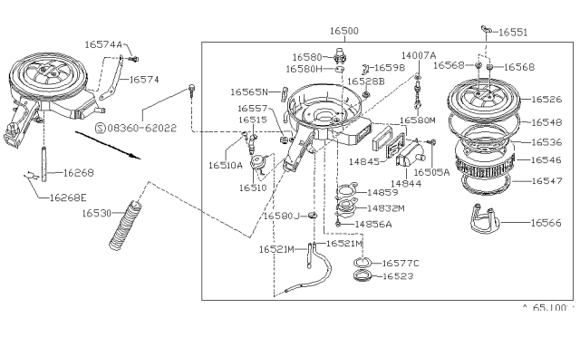 1989 Nissan Sentra Air Cleaner Assembly Diagram for 16500-69A15