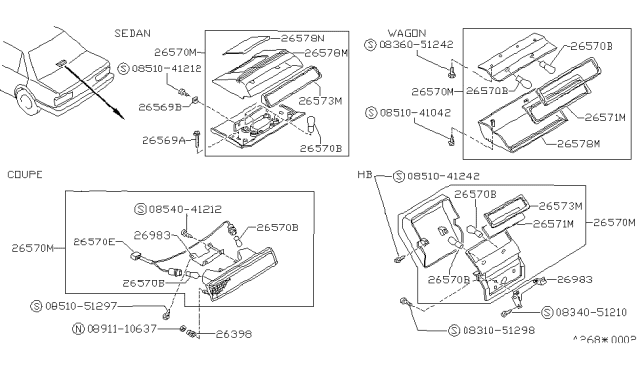 1989 Nissan Sentra High Mounting Stop Lamp Socket Assembly Diagram for 26597-57A10