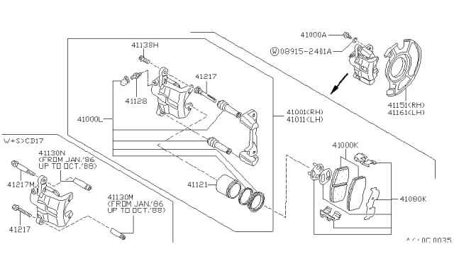 1988 Nissan Sentra CALIPER Assembly-LH Diagram for 41011-76A00