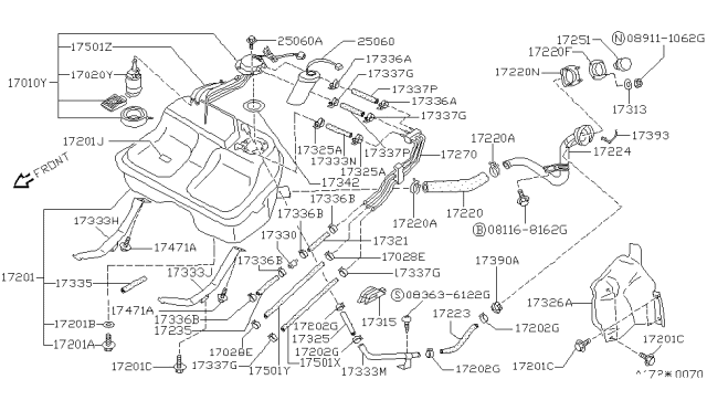 1987 Nissan Sentra Fuel Tank Assembly Diagram for 17202-61A10