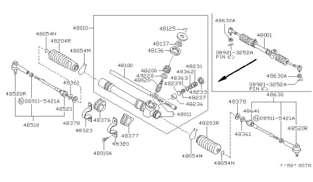 1989 Nissan Sentra Housing-Steering Gear Diagram for 48011-61A06
