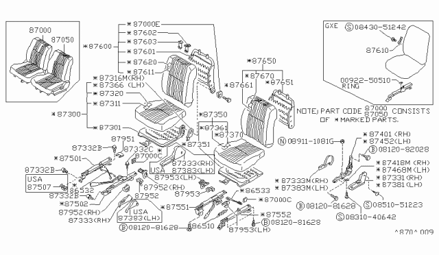 1989 Nissan Sentra Cushion-Seat RH Diagram for 87300-94A42