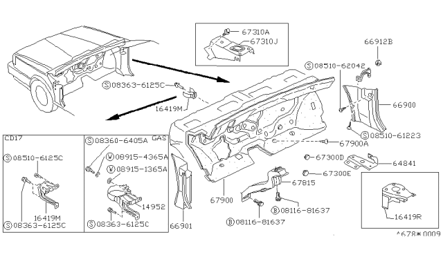 1989 Nissan Sentra FINISHER-Dash Side LH Blue Diagram for 66901-62A01