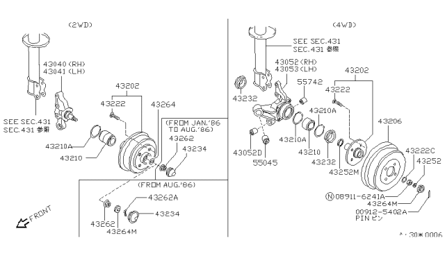 1990 Nissan Sentra Spindle-Rear Housing RH Diagram for 43040-61A05