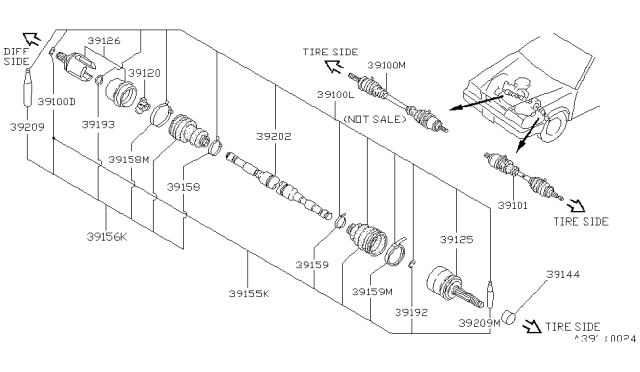 1988 Nissan Sentra Shaft Front Drive LH Diagram for 39101-50A00