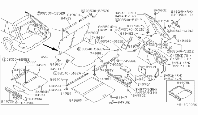 1989 Nissan Sentra FINISHER Trunk Side RH Diagram for 84940-55A01