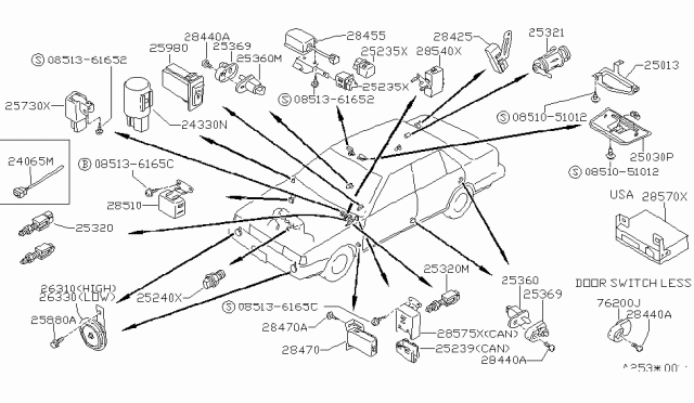 1987 Nissan Sentra FLASHER Assembly Combination Diagram for 25730-69A01