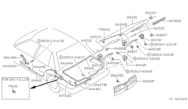 1987 Nissan Sentra Trunk Lock Assembly Diagram for 84630-50A01