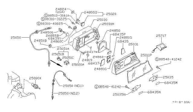 1989 Nissan Sentra Combination Meter Housing Lower Diagram for 24811-61A00