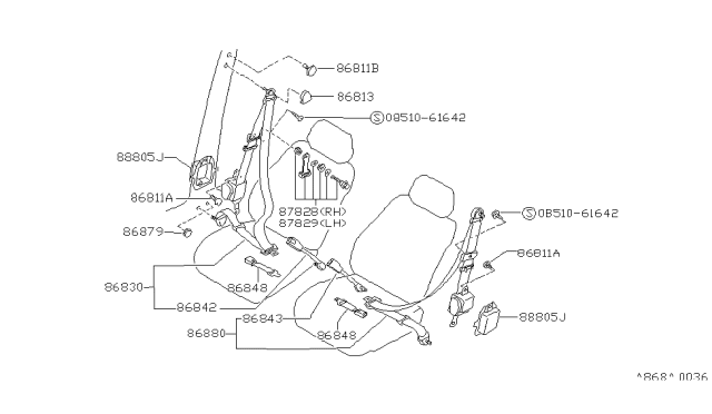 1990 Nissan Sentra Front Seat Belt Set, 3Point Brown Diagram for 86840-73A00