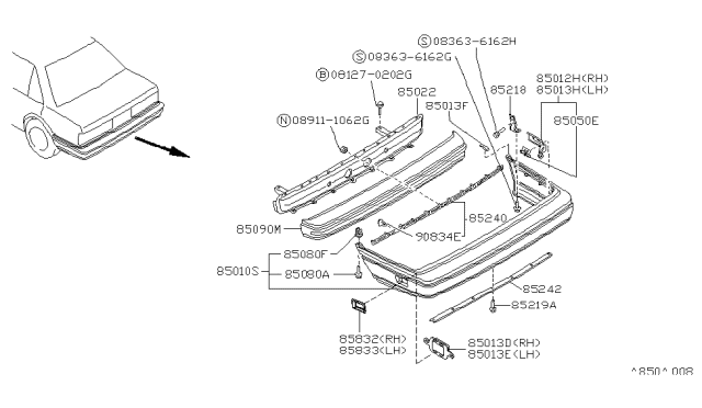 1989 Nissan Sentra Rear Bumper Diagram 1