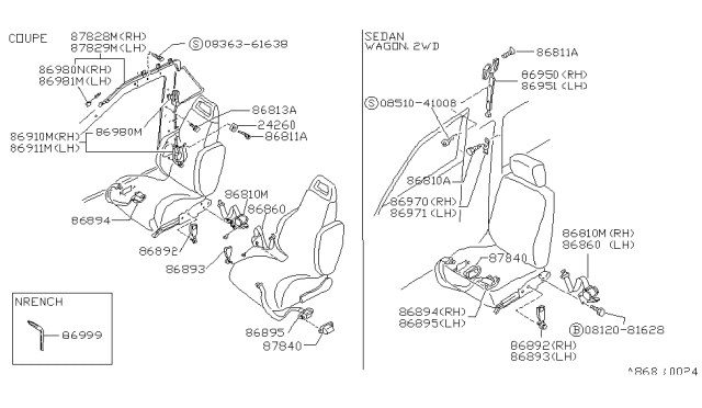 1990 Nissan Sentra Belt Assembly-Buckle,Passive L Diagram for 86893-94A10