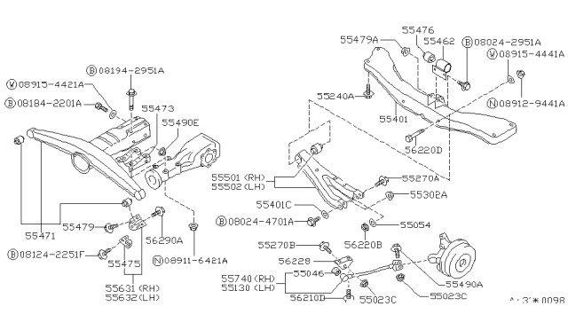 1990 Nissan Sentra INSULATOR-Differential Mounting Diagram for 55476-70A00