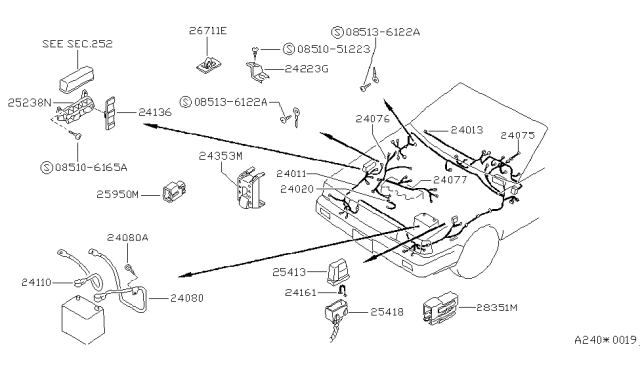 1990 Nissan Sentra Harness Engine Diagram for 24078-84A00