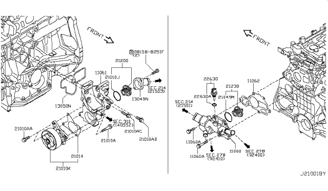 2013 Nissan Cube Pump Assembly Water Diagram for B1010-1GZ0A