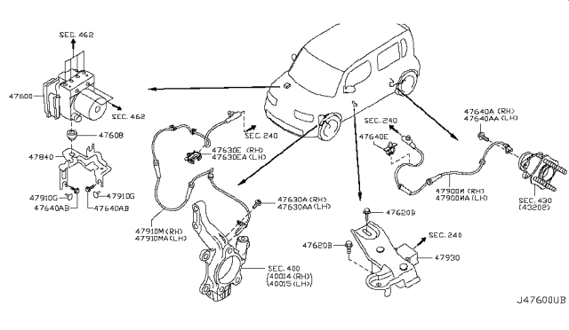 2010 Nissan Cube Anti Skid Actuator Assembly Diagram for 47660-1FC8A