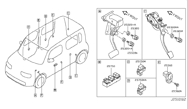 2012 Nissan Cube Switch Assy-Power Window Main Diagram for 25401-1FC1A