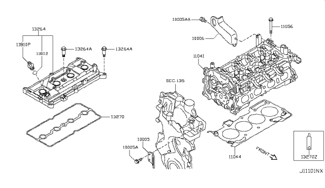 2012 Nissan Cube Positive Crankcase Ventilation Control Valve Assembly Diagram for 11810-AR001
