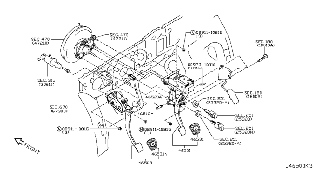 2014 Nissan Cube Brake & Clutch Pedal Diagram 1