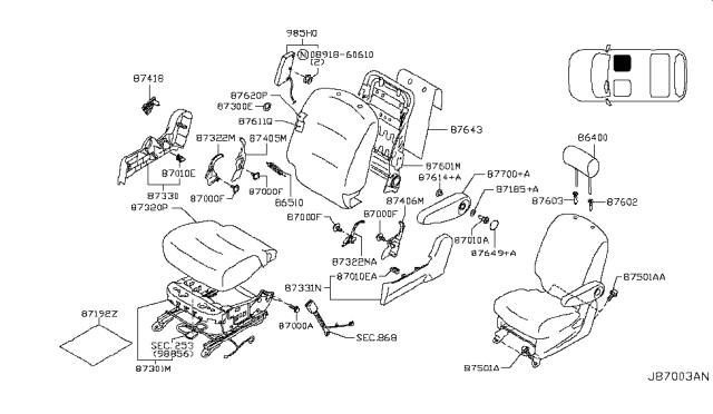 2014 Nissan Cube Side Air Bag Front Right Module Assembly Diagram for K85H0-1FA0A